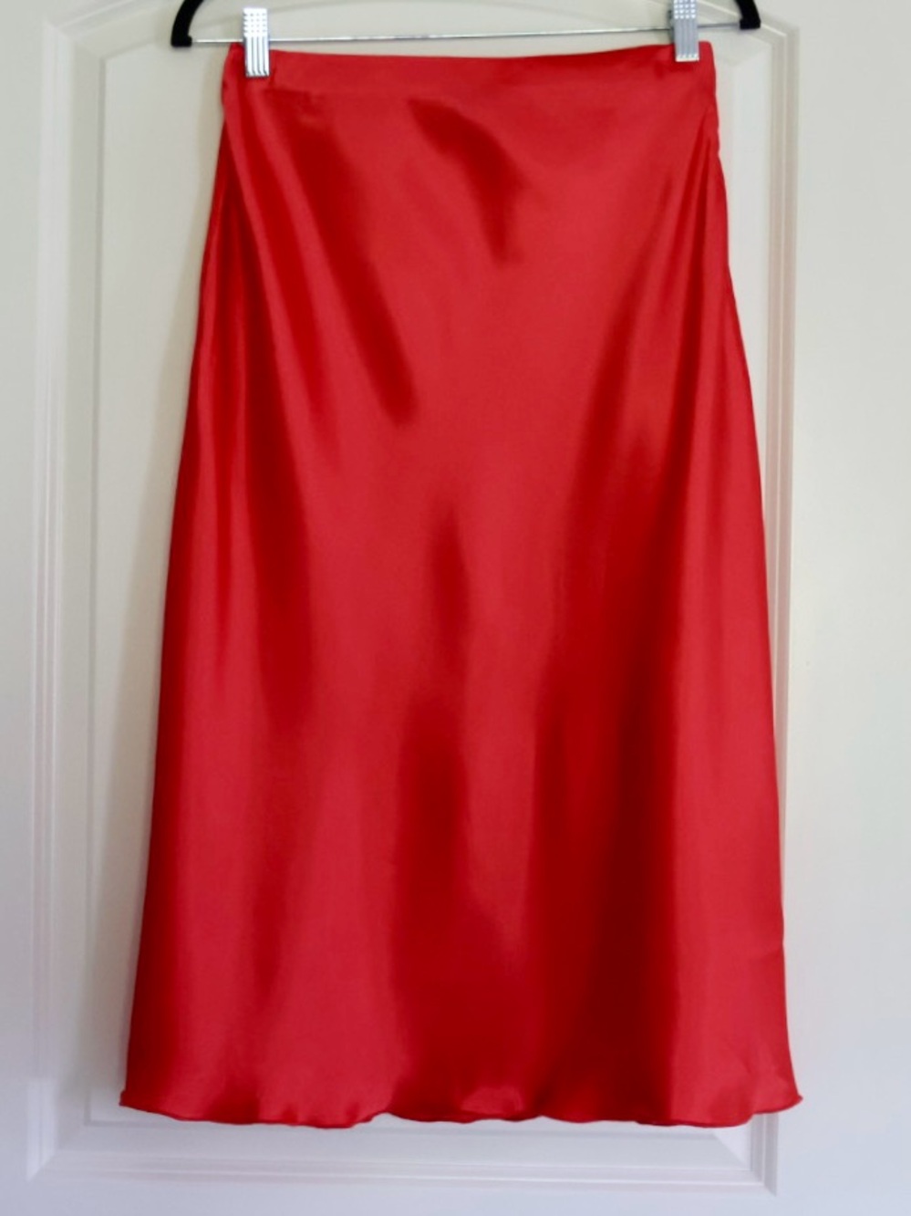 Nicole Miller New York Red Satin-Look Midi Slip Skirt S USA